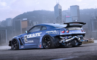 Blue car exhaust parking lot - the back of its free wallpaper for desktop