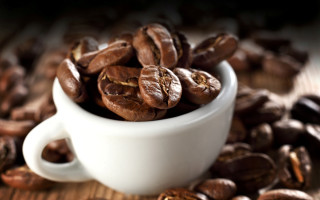 White cup coffee beans wooden 2 - a white cup free wallpaper