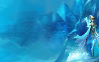 Blue dress bird underwater splash - her shoulder and a bird free wallpaper