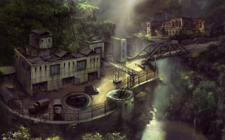 Forest bridge building river city - craig mullins free wallpaper for desktop