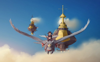 Birds clocktower fantasy matte ghibli - the air next free wallpaper