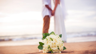 Bride groom beach flower wedding 2 - a bride and groom free wallpaper