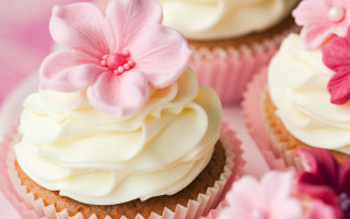 Cupcake white frosting pink flowers 4 - white frosting free wallpaper for desktop