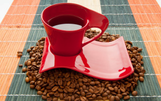 Red coffee cup coffee beans - a mat free wallpaper