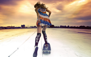 Woman beach skateboard sunset fashion - a skateboard free wallpaper for desktop