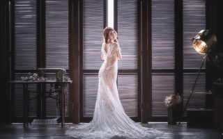 Wedding dress window shutters lamp - a woman in a wedding dress free wallpaper