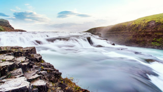 Waterfall cliff nature tiltshift sky - free landscape wallpaper