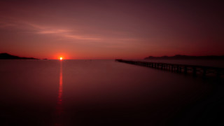 Pier sunset red sky mountains - arthur b. carles free wallpaper