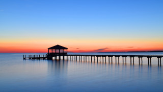 Pier gazebo sunset ocean gradient - a pier free wallpaper