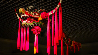 Dragon ceiling red ribbons cloisonnism - a ceiling free wallpaper