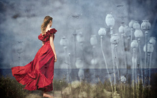 Woman red dress flower water - surreal photography free wallpaper for desktop