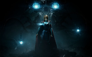 Woman cape giant robot glowing - aleksi briclot free wallpaper