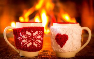 Knitted cups fireplace winter autumn - a fireplace free wallpaper for desktop