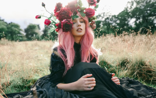 Pink hair flower garden portrait - pink hair free wallpaper for desktop