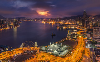 City skyline ferriswheel matte painting - a ferris wheel and a ferris free wallpaper