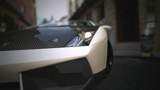 Sports car street buildings person - the background and a person free wallpaper