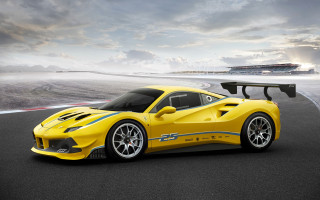 Yellow sports car race track 7 - a boat in the background free wallpaper for desktop
