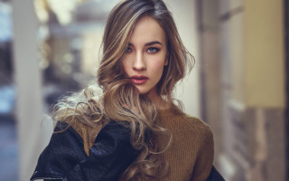 Blonde woman leather jacket hallway - long hair and a leather jacket free wallpaper