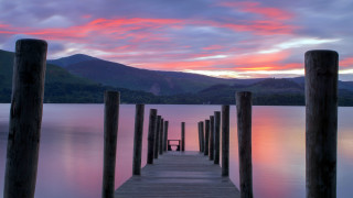 Sunset dock mountains reflection moody - rich moody colour free wallpaper