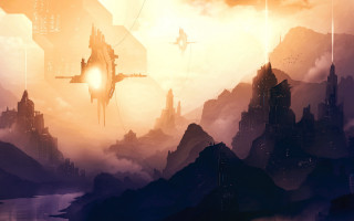 Futuristic city giant spaceship mountain - the sky above a mountain range free wallpaper