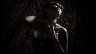 Woman black dress chain neck 2 - free vintage wallpaper