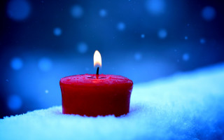 Red candle snow blue background - andrey yefimovich martynov free wallpaper for desktop