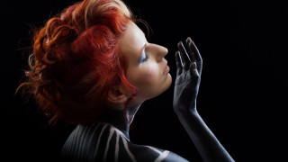 Redhair woman makeup hands face - anatomical free wallpaper