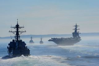 Ships ocean fog sky water - a group of ships free wallpaper