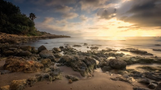Beach rocks water cloudy sunset 3 - anton graff free wallpaper