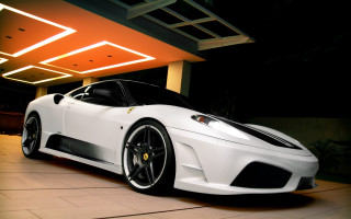 White sports car neon garage - a garage free wallpaper