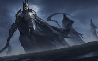 Armor sword sceptacle fantasy mountain - cloudy sky free wallpaper