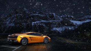 Yellow sports car snow night - a yellow sports car free wallpaper