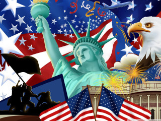 Statue liberty fireworks american flag 3 - digital art free wallpaper for desktop