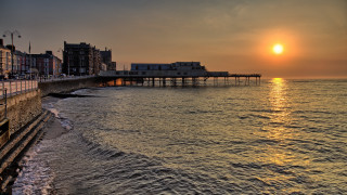 Pier sunset cityscape bridge mountain - a pier free wallpaper for desktop