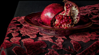 Pomegranate half plate tablecloth black - cut free wallpaper