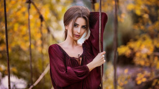 Woman red dress swing park - fashion photography free wallpaper