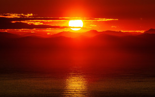 Sunset mountains water clouds red - douglas robertson bisset free wallpaper