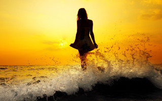Woman sunset ocean silhouette autumn - woman free wallpaper