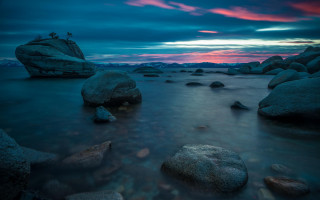 Rocky beach sunset pink sky 7 - a rocky beach free wallpaper