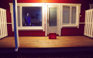 Red white house suitcase porch - house free wallpaper