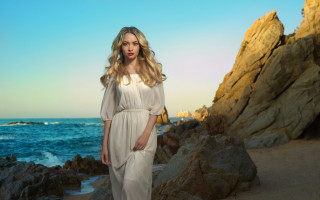 Woman beach white dress ocean 3 - a beach near the ocean free wallpaper