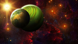 Green planet bright star space - a bright star in the foreground free wallpaper