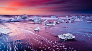 Beach icebergs waves sunset pink - iceberg free wallpaper