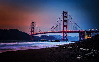 Bridge water night red light - some water free wallpaper
