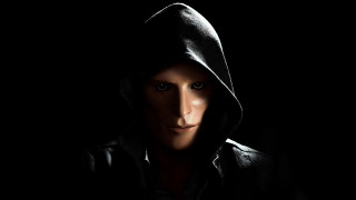 Hooded man portrait dark background 2 - shaded free wallpaper