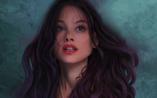 Woman longhair necklace greenbackground bluetablet - donato giancola free wallpaper