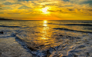 Sunset ocean waves beach swimmer - a person swimming free wallpaper for desktop