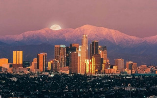 City mountains fullmoon pinksky purple - free city wallpaper