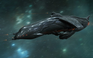 Futuristic ship floating starry sky - the background and a sky full free wallpaper