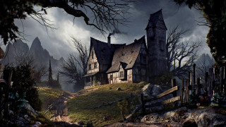 Creepy house foreground figure gothic - a creepy house free wallpaper